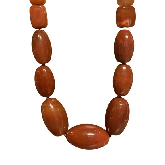 Carnelian Agate Necklace Hand Knotted with Sterling Clasp Long Vintage Chunky - Picture 2 of 6